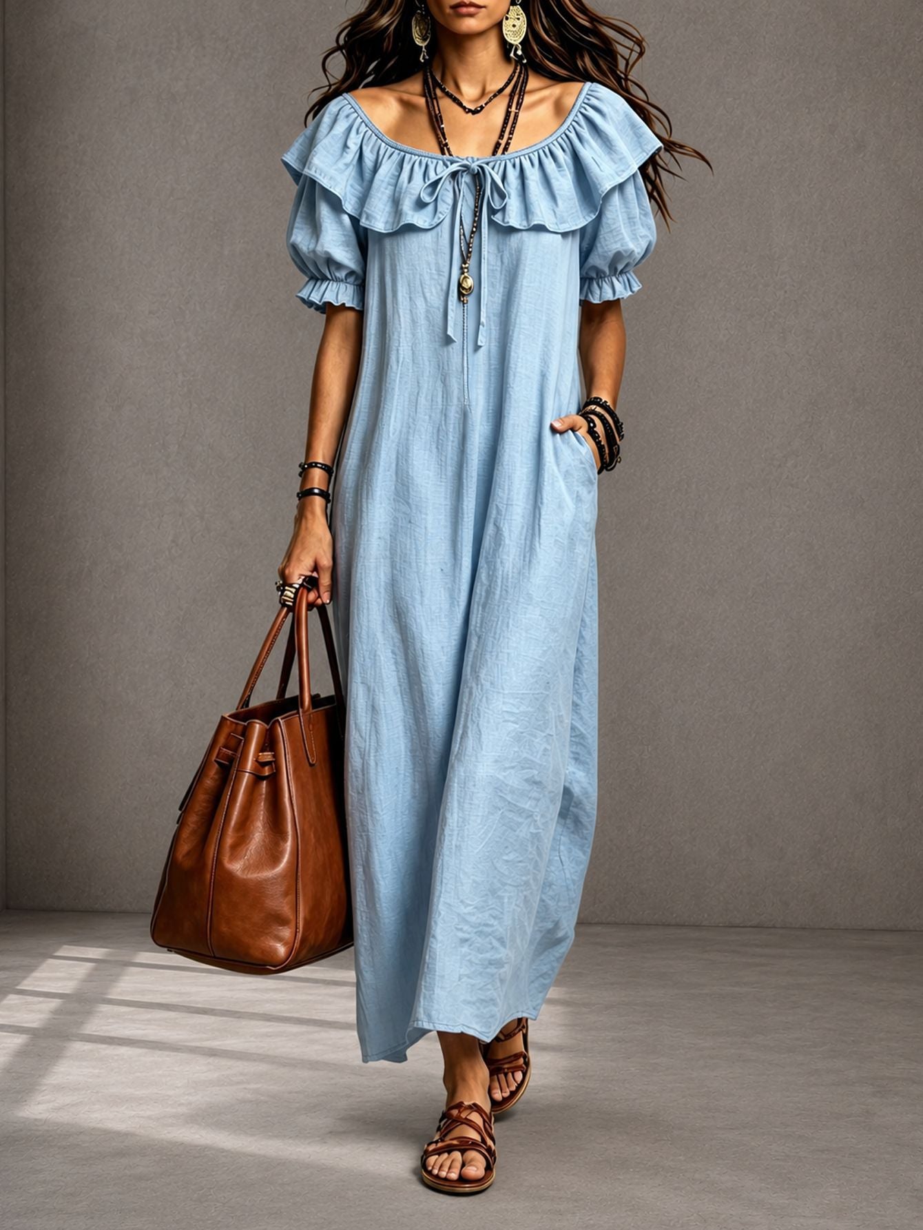 Round Neck Ruffle Casual Everyday Dress