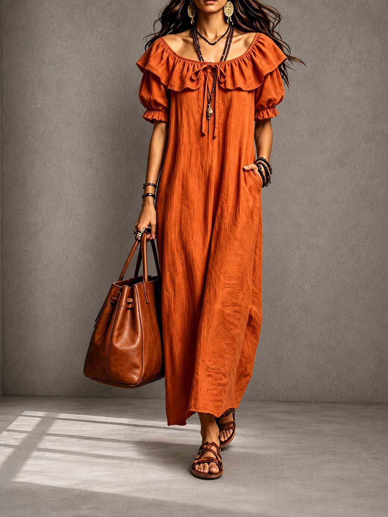 Round Neck Ruffle Casual Everyday Dress