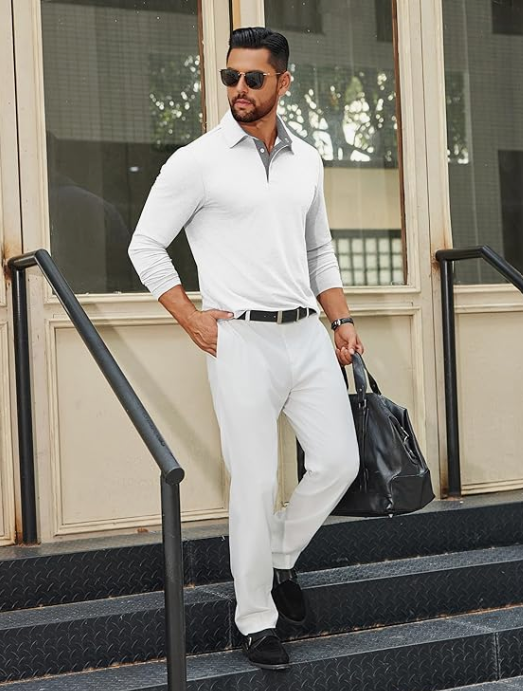 Men's Long Sleeve Polo Pullover Shirt