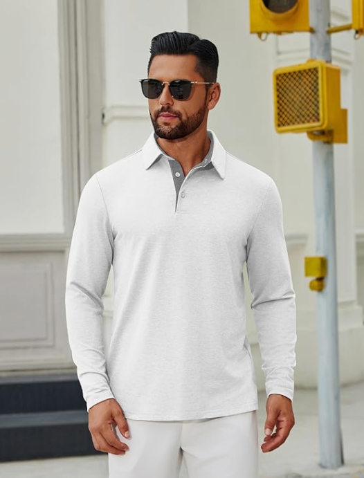 Men's Long Sleeve Polo Pullover Shirt