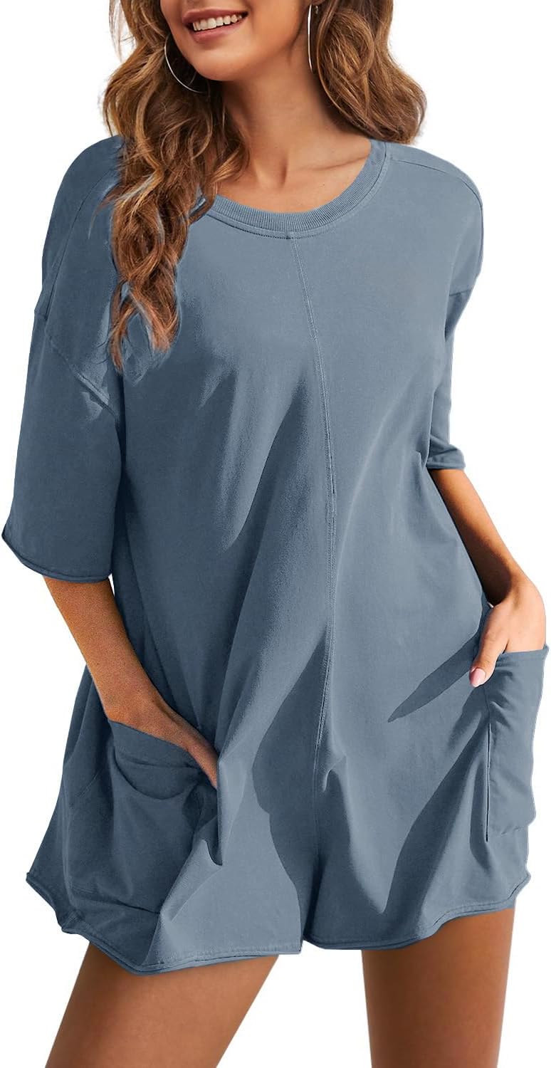 Rompers for Women Casual Oversized Athletic Jumpsuits Overalls Workout Hot Shot Tee Romper