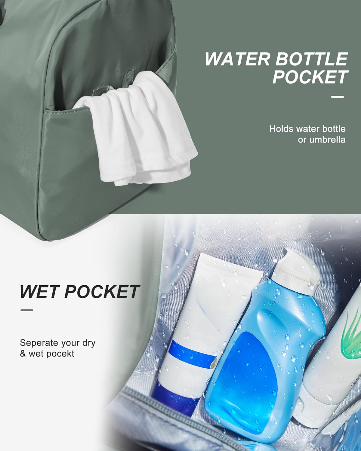 Gym Duffle Travel Bag for Women Men with Shoe Compartment and Wet Pocket!