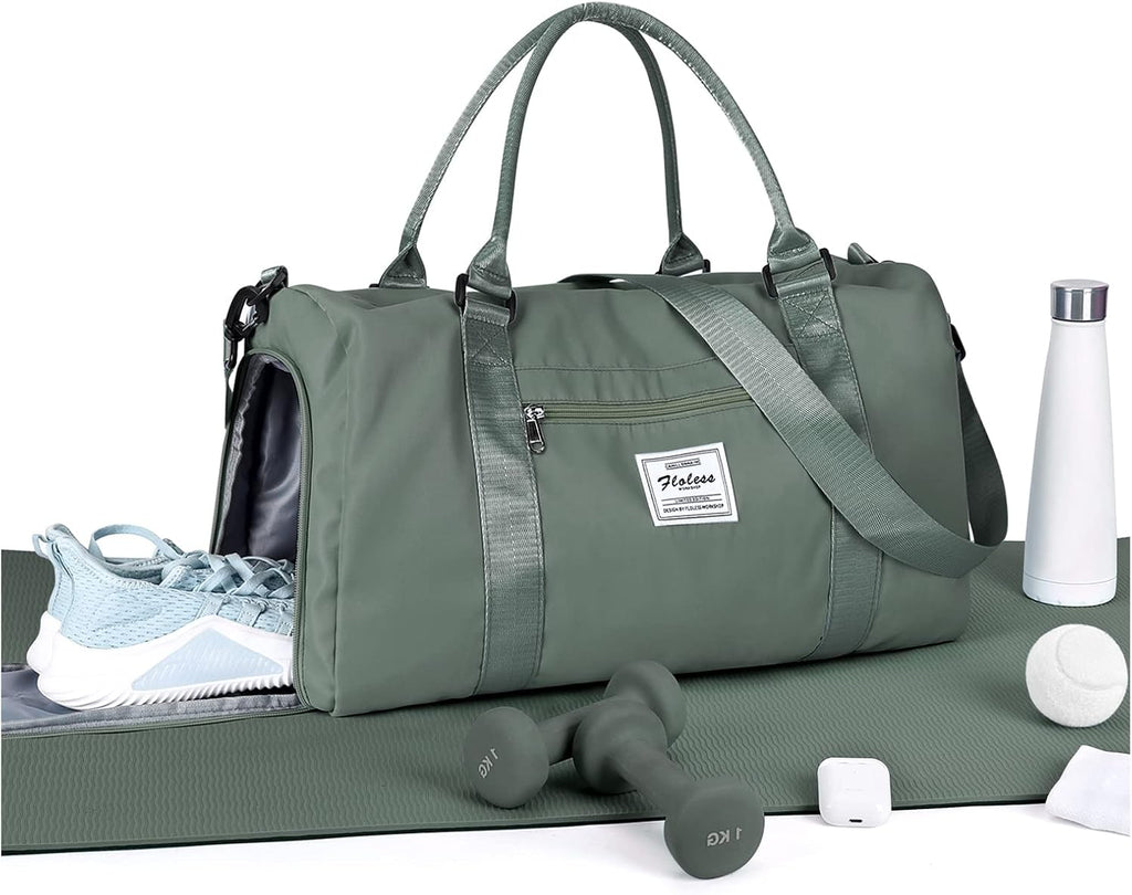 Gym Duffle Travel Bag for Women Men with Shoe Compartment and Wet Pocket!