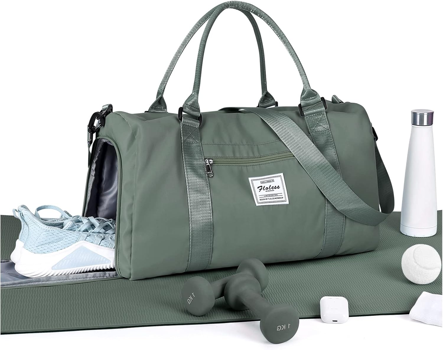 Gym Duffle Travel Bag for Women Men with Shoe Compartment and Wet Pocket!