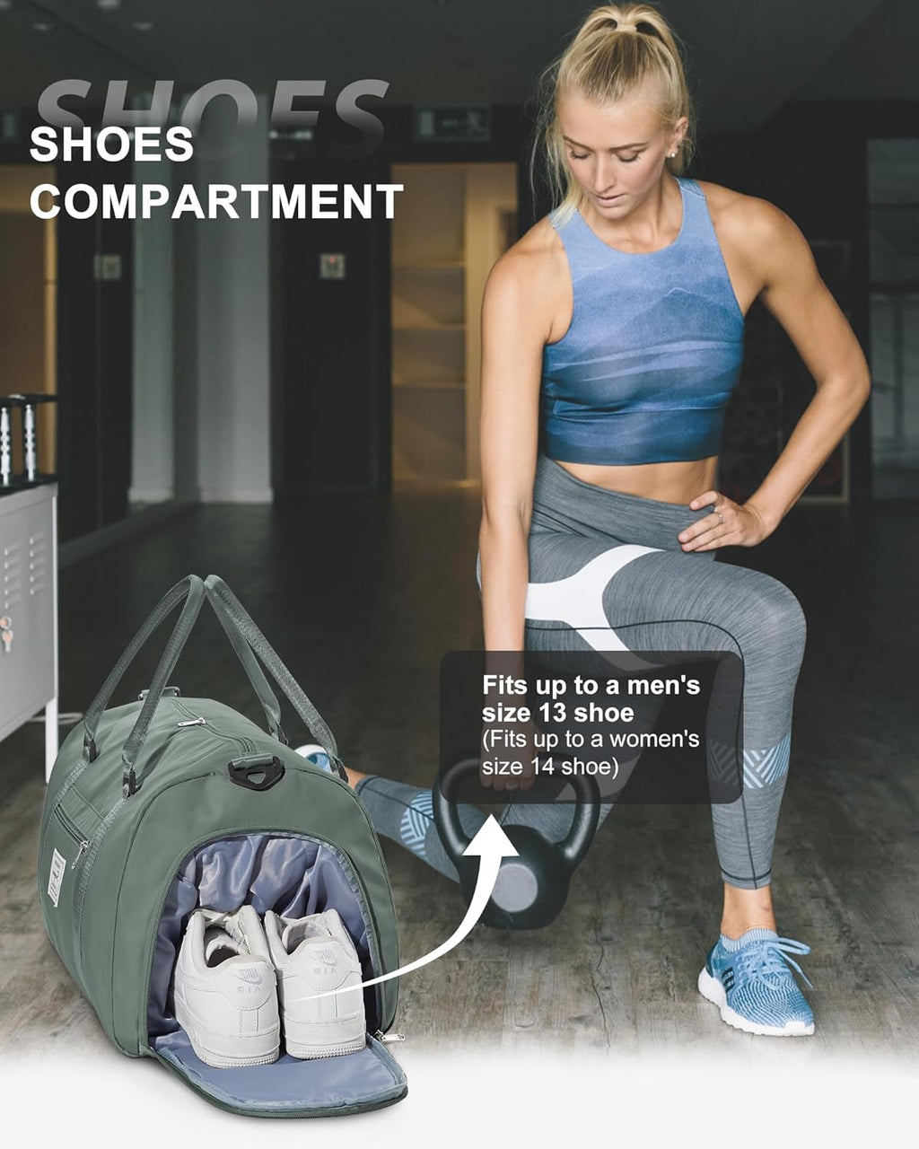 Gym Duffle Travel Bag for Women Men with Shoe Compartment and Wet Pocket!
