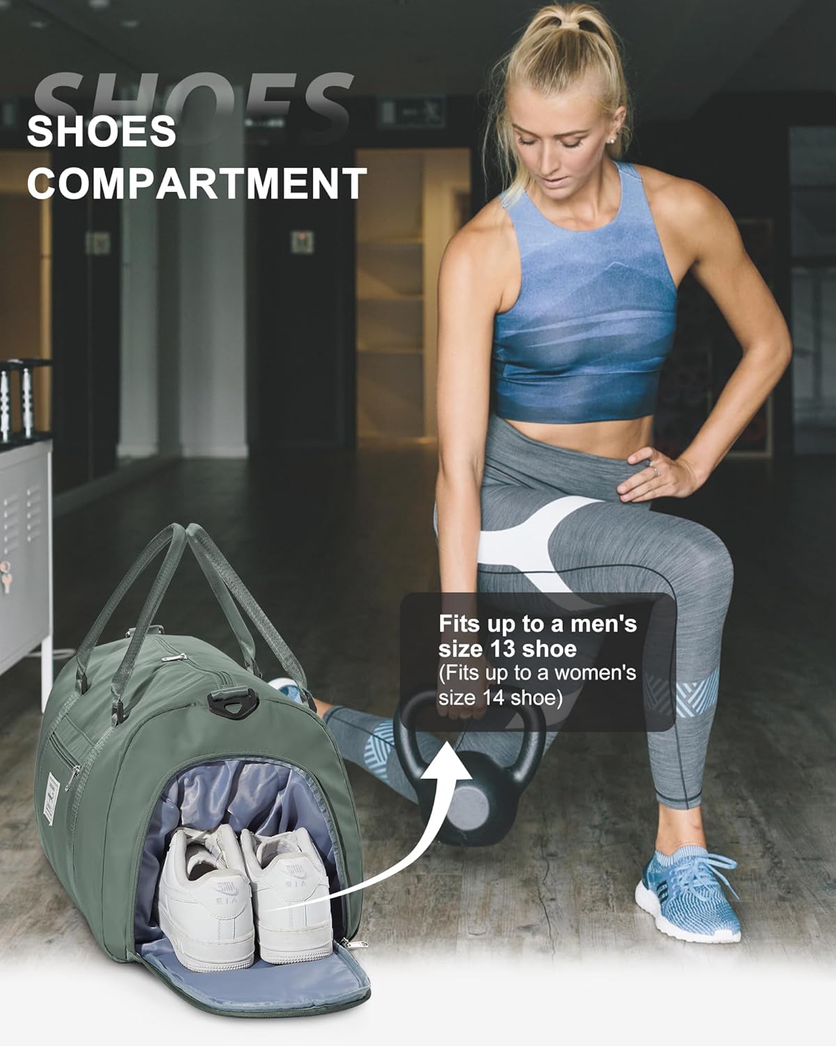 Gym Duffle Travel Bag for Women Men with Shoe Compartment and Wet Pocket!
