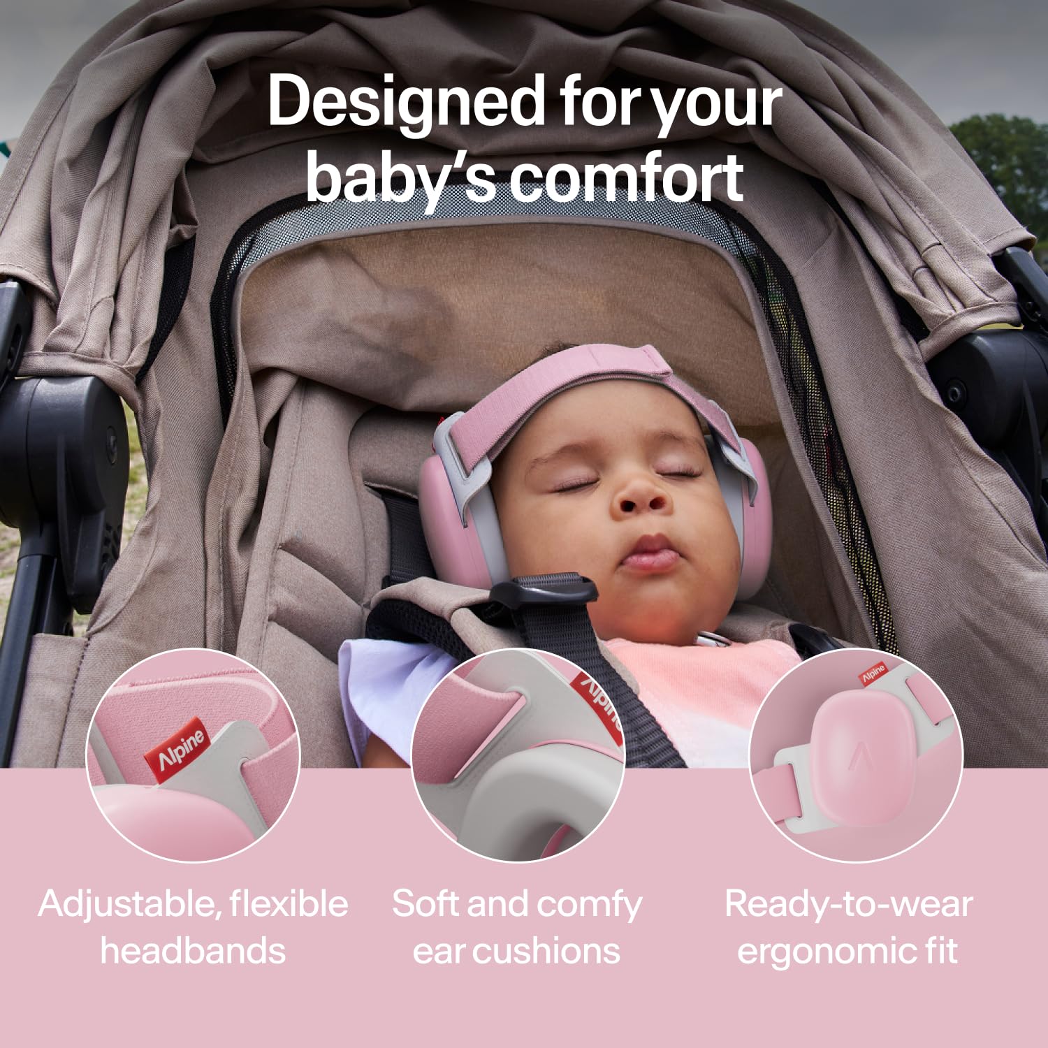 Alpine Muffy Baby Comfort - Protects Hearing for Babies and Toddlers - CE & ANSI Certified - Headband for Safe Fit & Comfort - Adjustable for Ages 3-48 Months - 24Db Sound Reduction