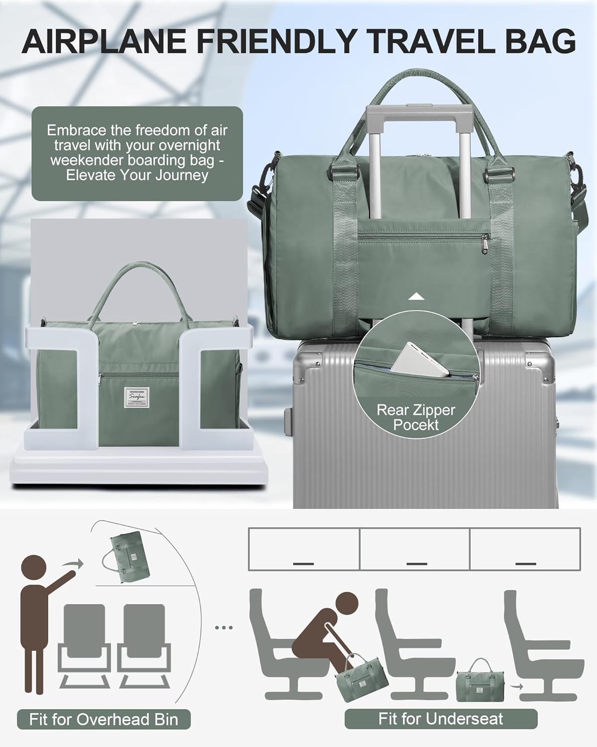 Gym Duffle Travel Bag for Women Men with Shoe Compartment and Wet Pocket!
