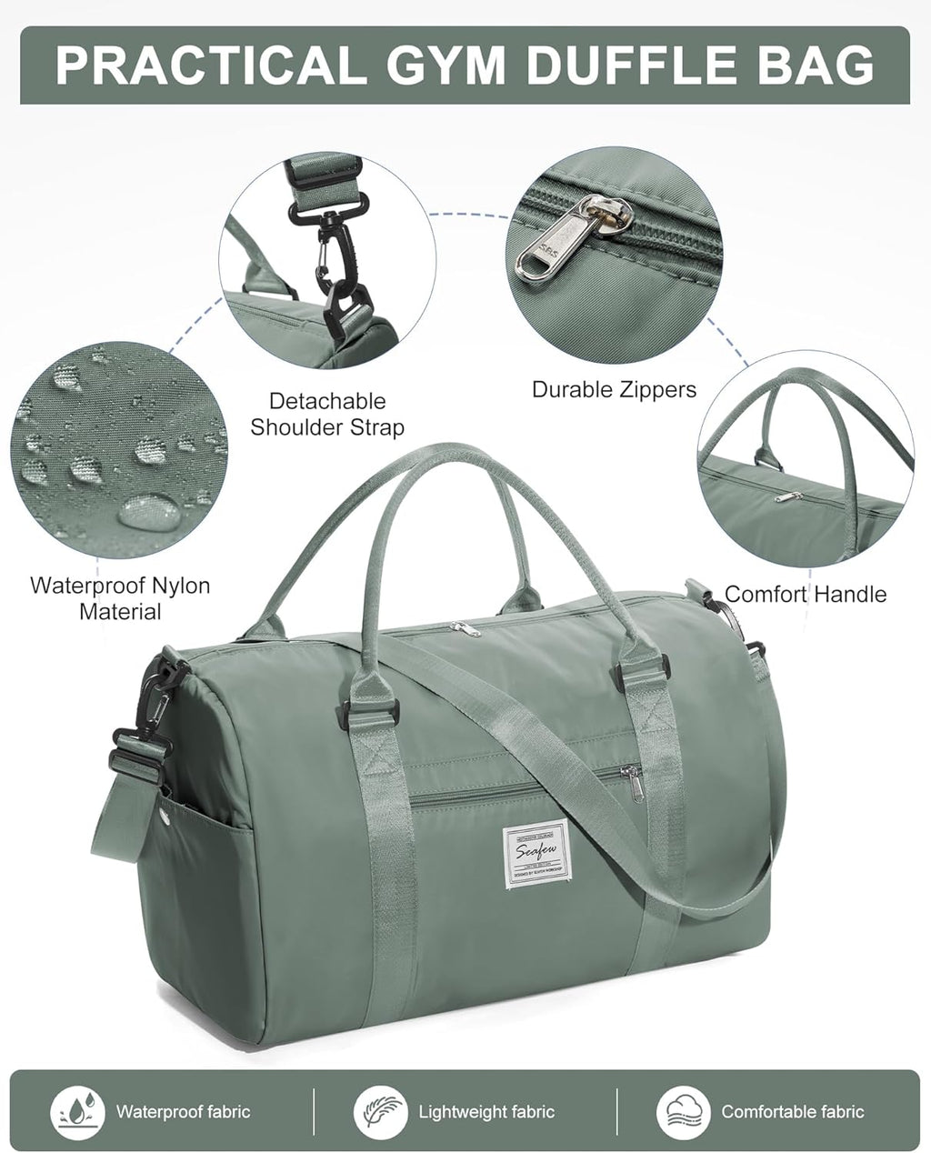 Gym Duffle Travel Bag for Women Men with Shoe Compartment and Wet Pocket!
