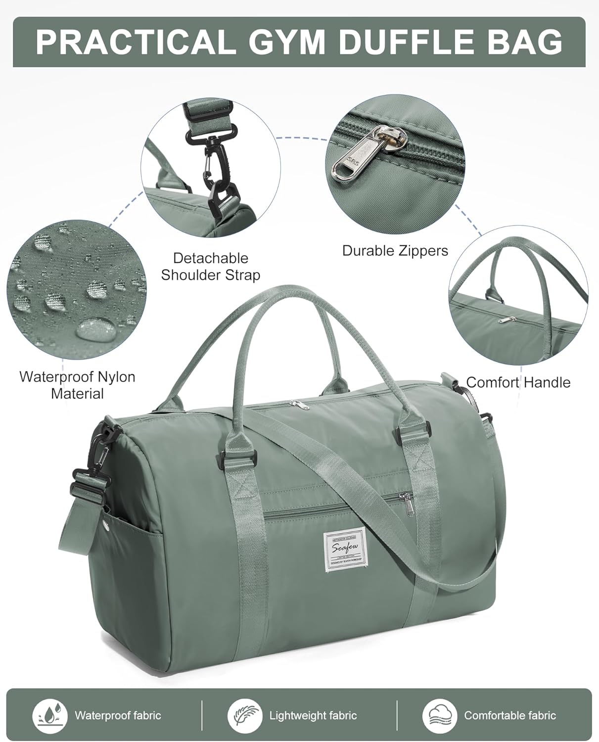 Gym Duffle Travel Bag for Women Men with Shoe Compartment and Wet Pocket!