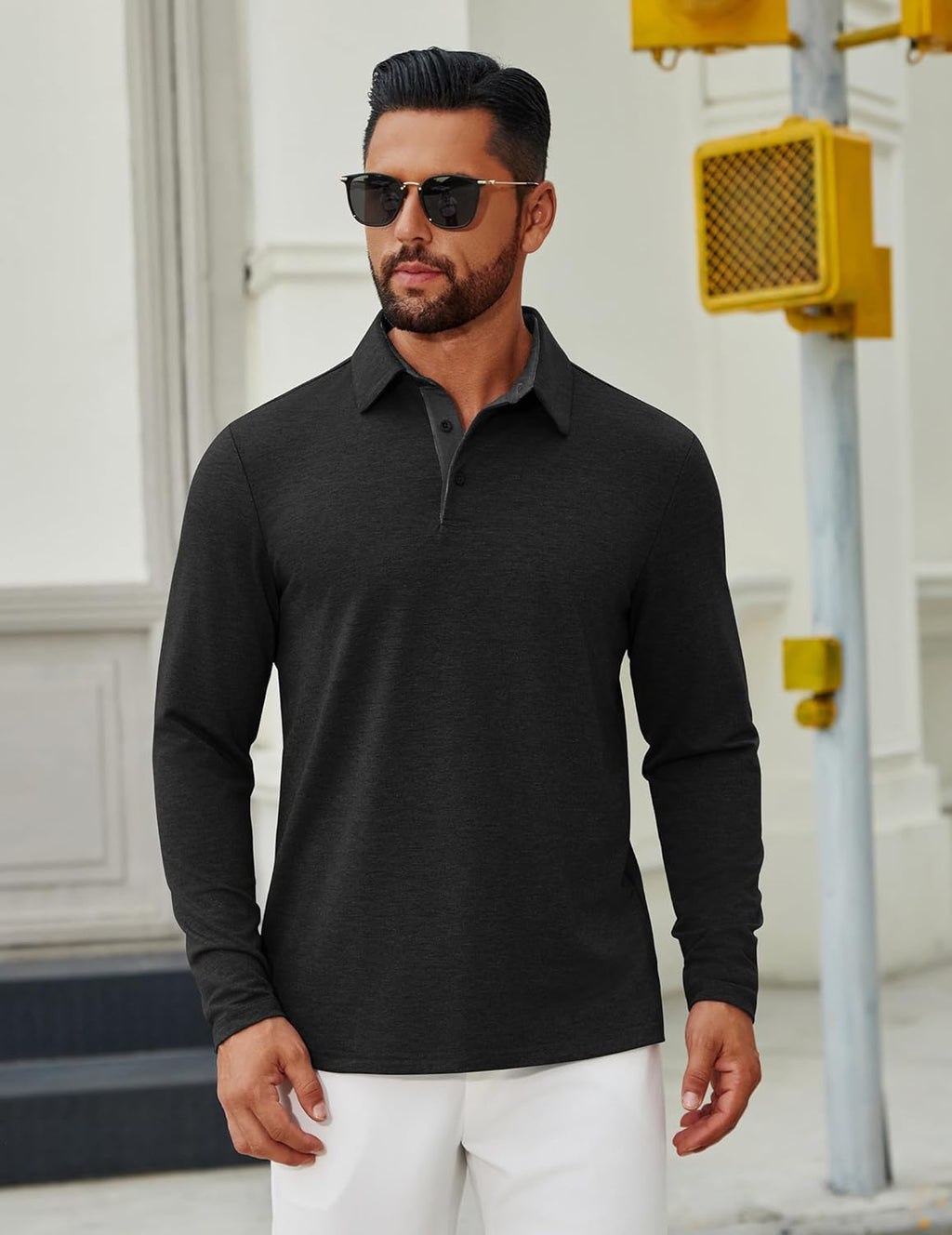 Men's Long Sleeve Polo Pullover Shirt