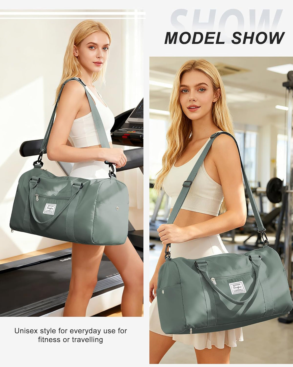 Gym Duffle Travel Bag for Women Men with Shoe Compartment and Wet Pocket!