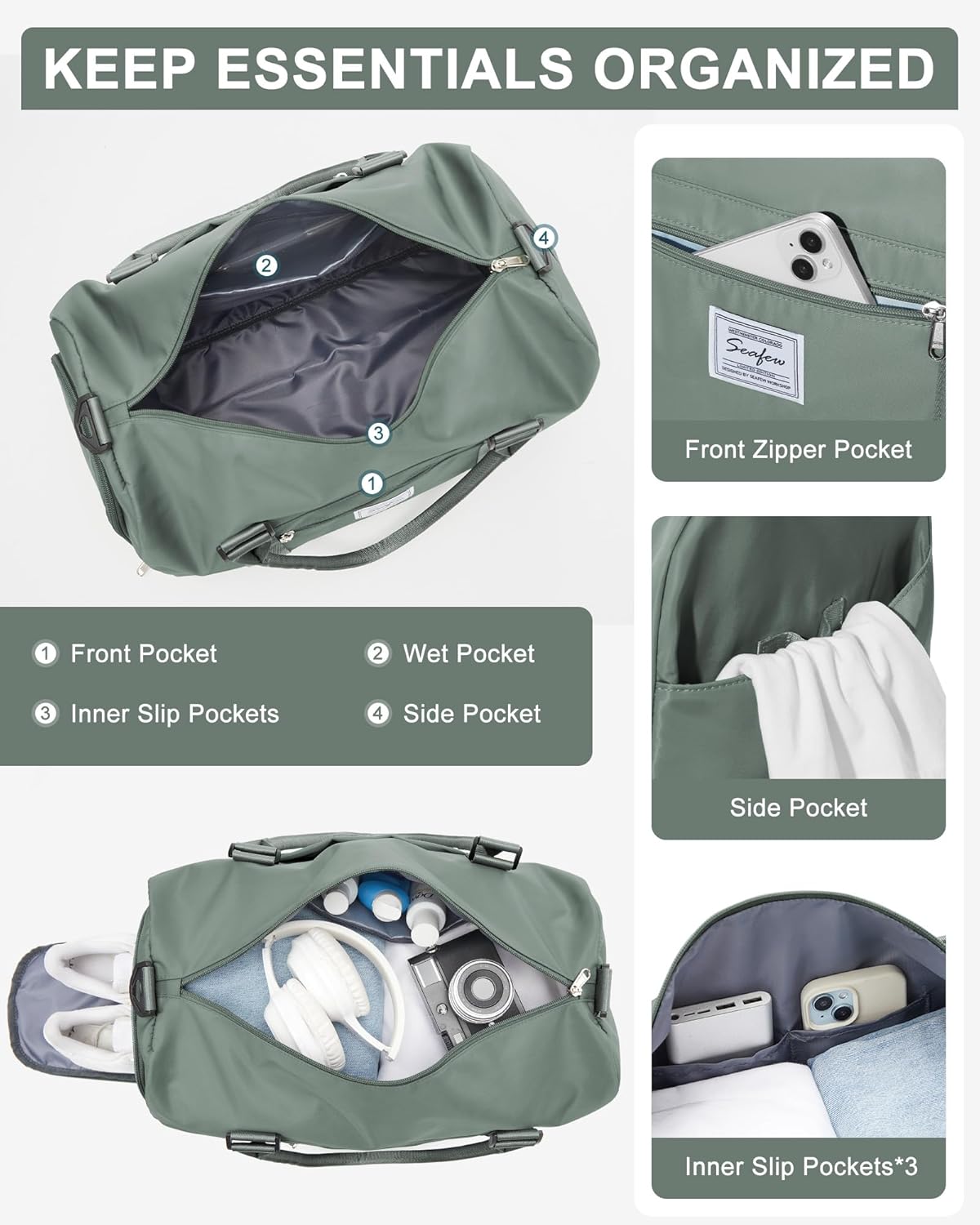 Gym Duffle Travel Bag for Women Men with Shoe Compartment and Wet Pocket!