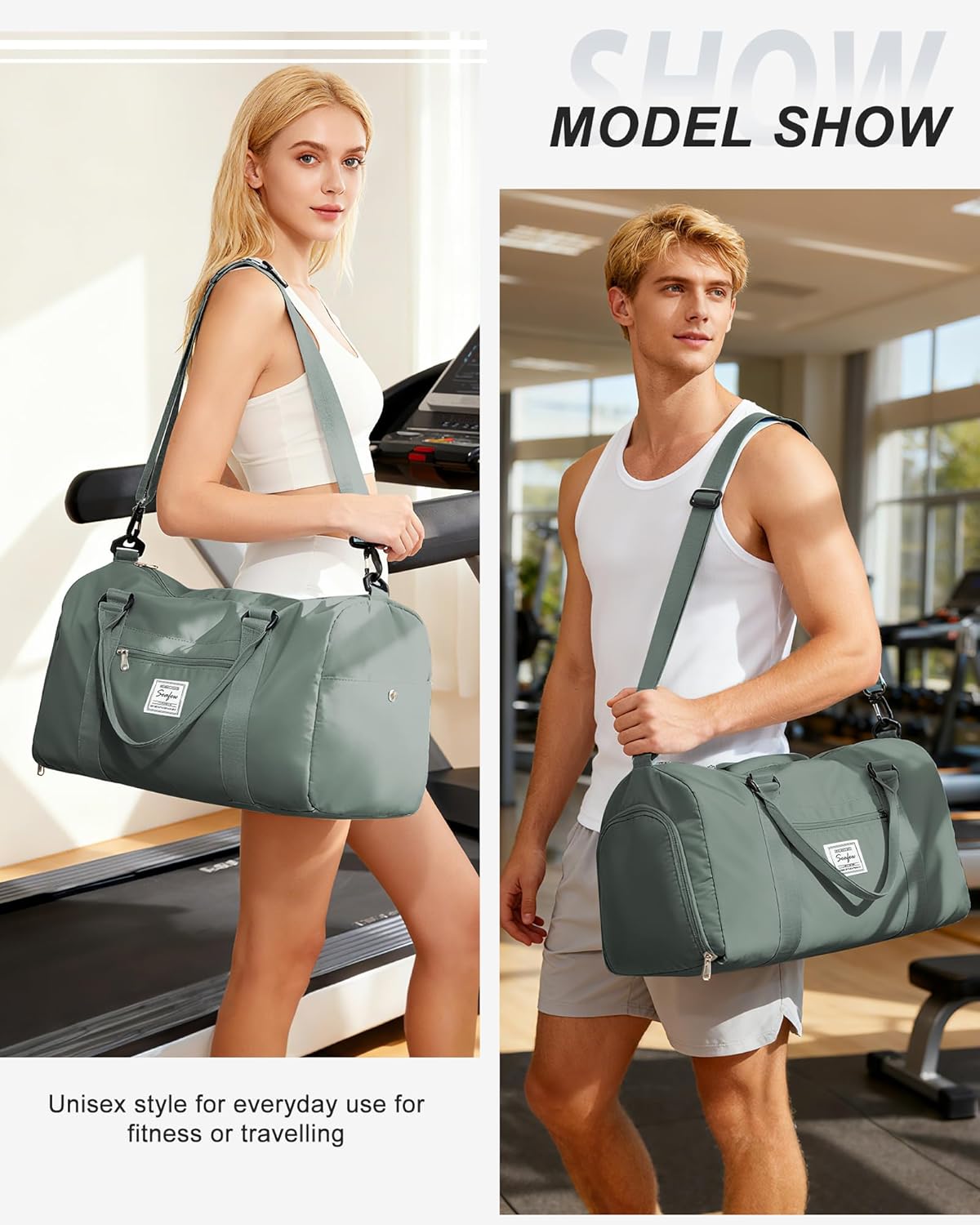 Gym Duffle Travel Bag for Women Men with Shoe Compartment and Wet Pocket!
