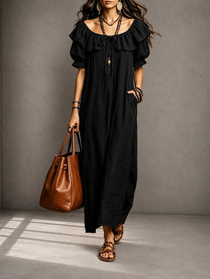 Round Neck Ruffle Casual Everyday Dress