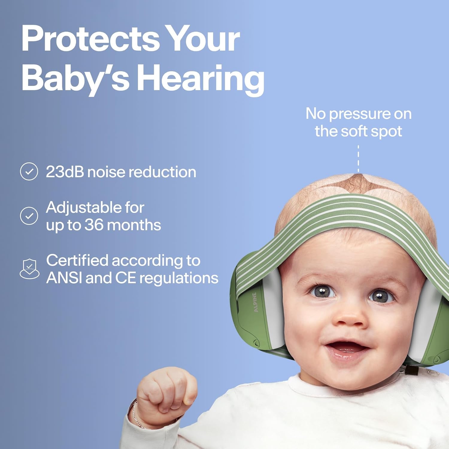 Alpine Muffy Baby Ear Protection for Babies and Toddlers up to 36 Months - CE & ANSI Certified - Noise Reduction Earmuffs - Comfortable Baby Headphones against Hearing Damage & Improves Sleep 