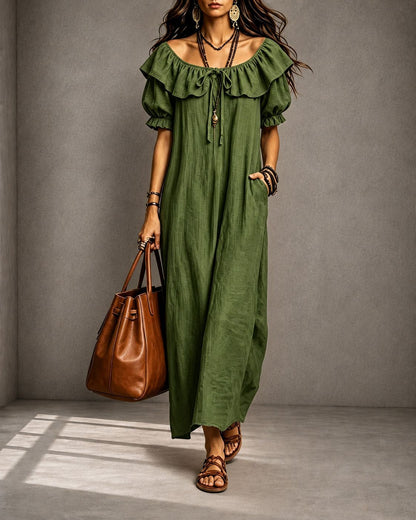 Round Neck Ruffle Casual Everyday Dress