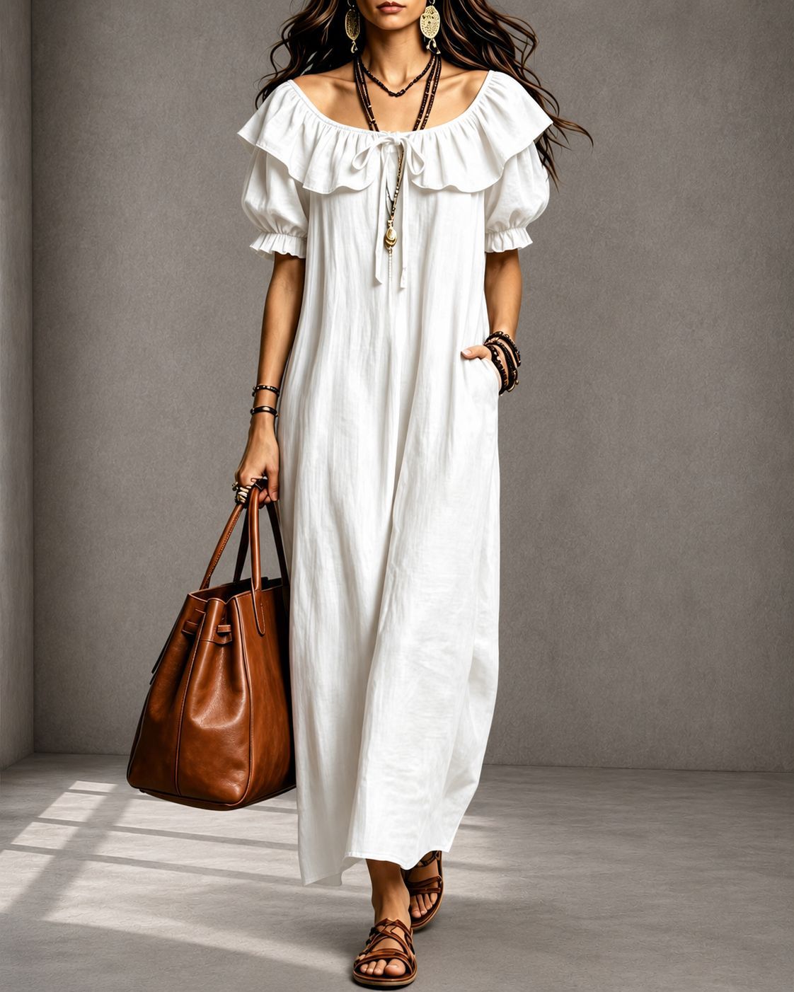 Round Neck Ruffle Casual Everyday Dress
