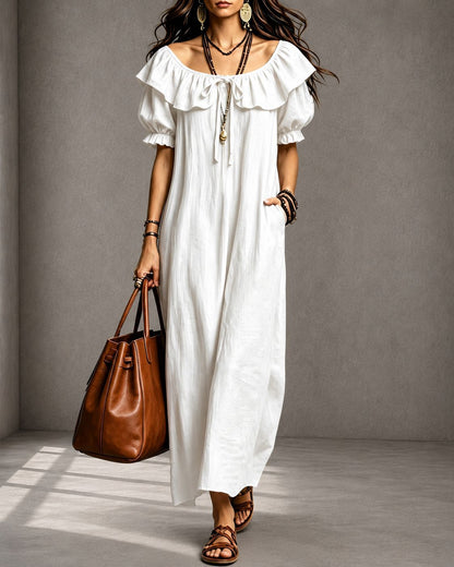 Round Neck Ruffle Casual Everyday Dress