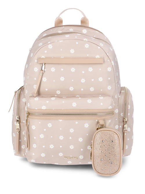 18.5" Women'S Dome Backpack with Front Pocket and Removable Pouch, Khaki Daisy