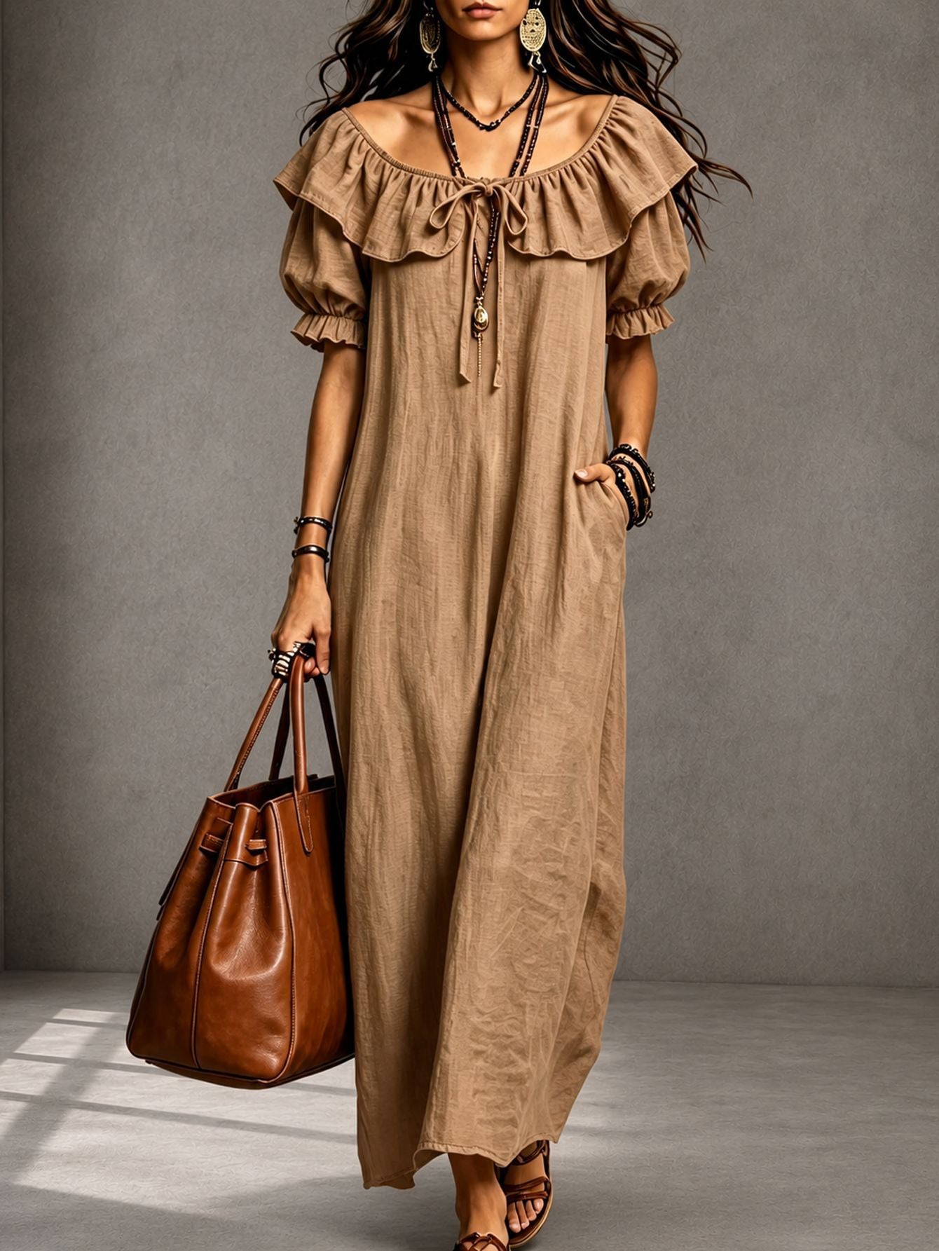 Round Neck Ruffle Casual Everyday Dress