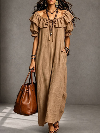 Round Neck Ruffle Casual Everyday Dress