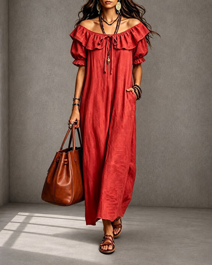 Round Neck Ruffle Casual Everyday Dress