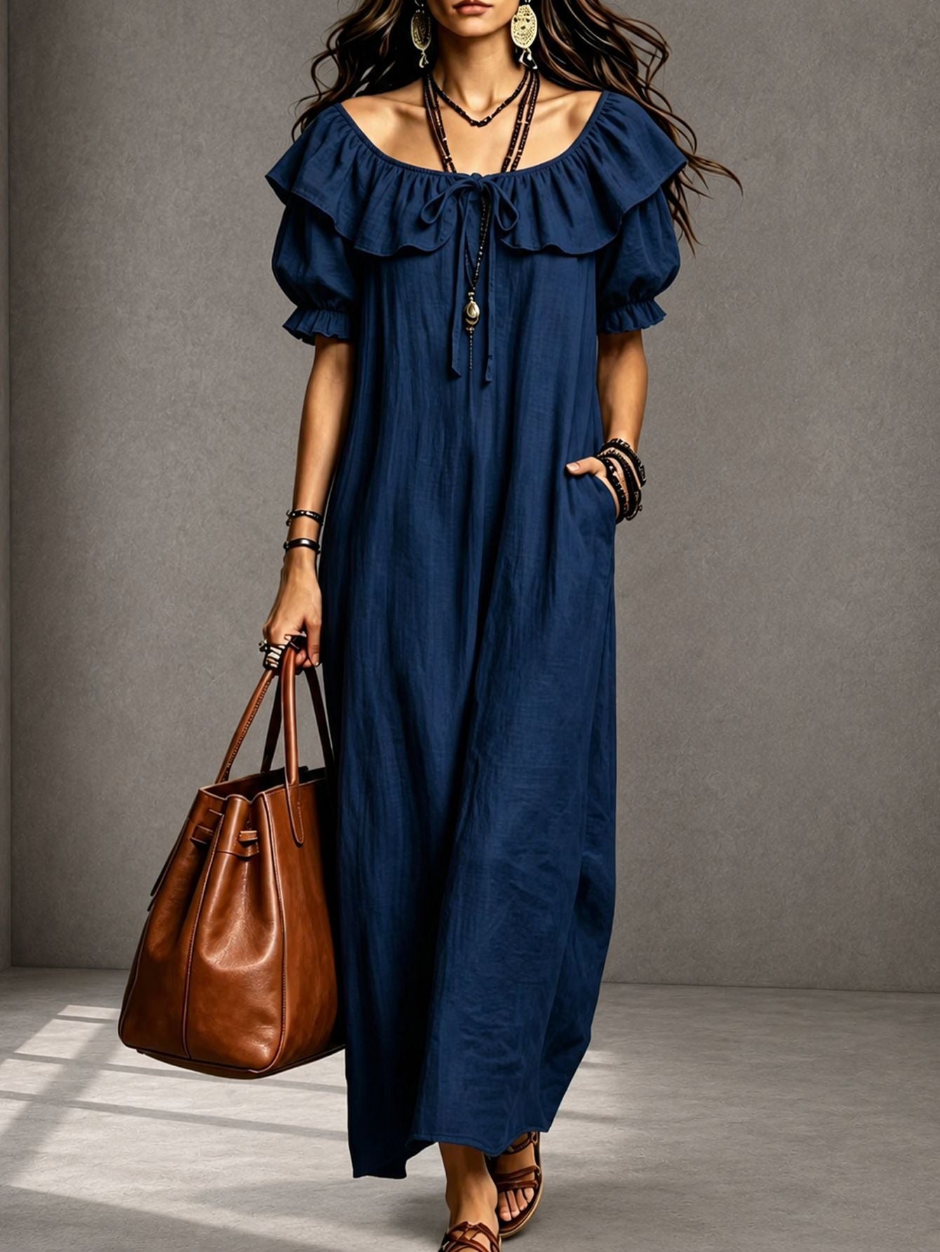 Round Neck Ruffle Casual Everyday Dress