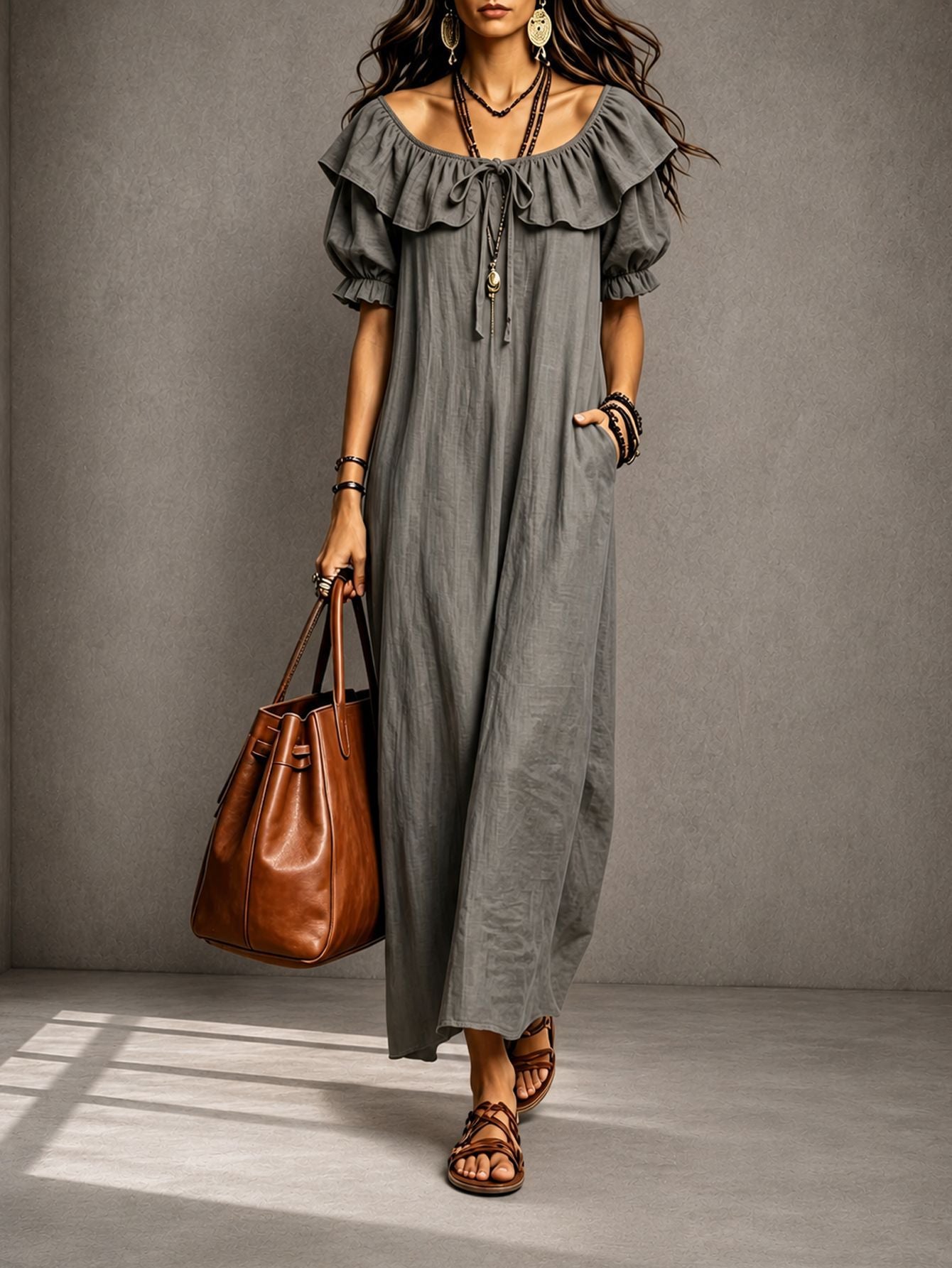 Round Neck Ruffle Casual Everyday Dress