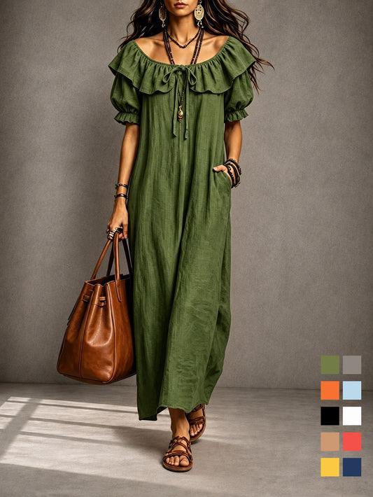 Round Neck Ruffle Casual Everyday Dress
